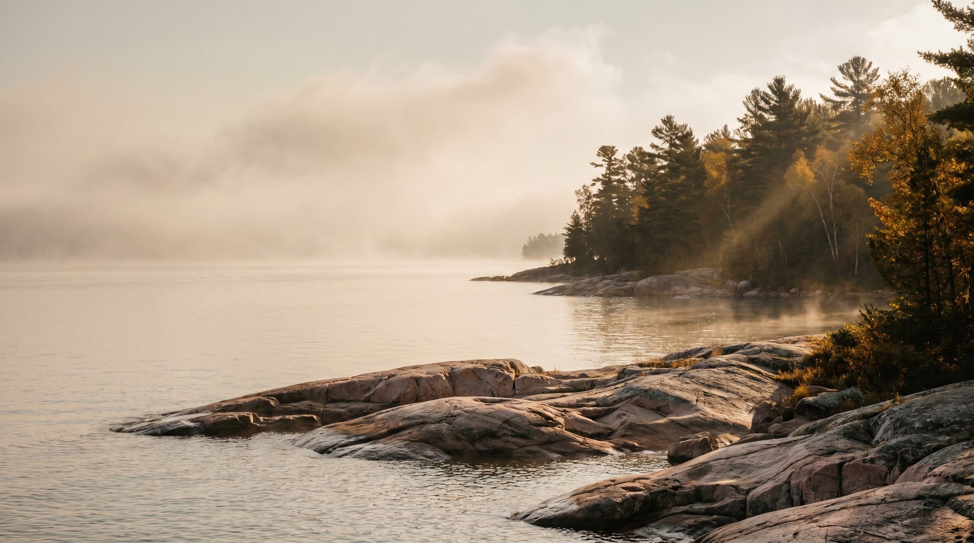 The North Channel shoreline in Northern Ontario at golden hour